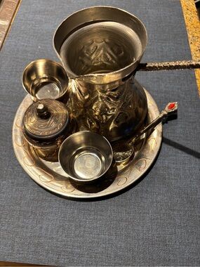 Copper-Tone Turkish Coffee Set with Tray and Cups